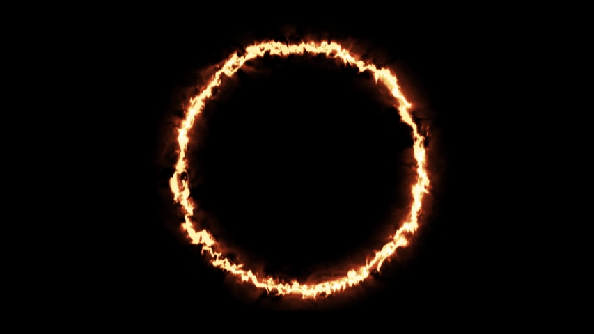 Beautiful ring of fire on black background. Abstract solar fire circle. Gradually appearing burning ring of fire. Motion graphics 4k