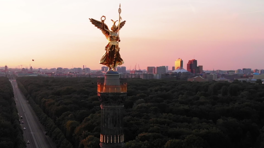 Berlin Victory Column Aerial view at sunrise, Berlin, Germany