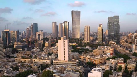 Business city center of Tel Aviv, Israel:  4k aerial drone skyline view