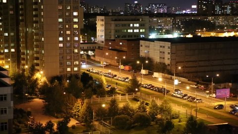 Night traffic on the street in Khimki, near Moscow