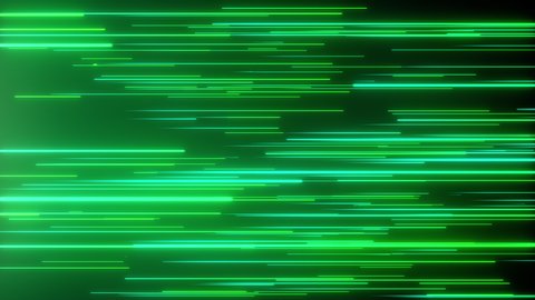 Abstract directional neon lines geometric background. Data flow. Optical fiber. Explosion star. Seamless loop 4k motion effect. Green technology light spectrum, fluorescent light.