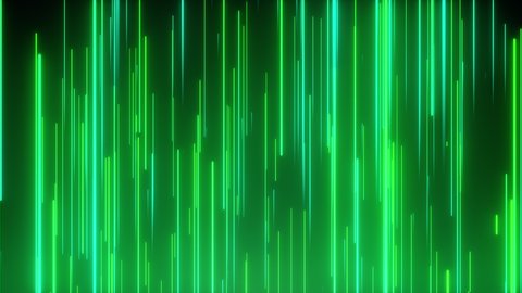 Abstract directional neon lines geometric background. Data flow. Optical fiber. Explosion star. Seamless loop 4k motion effect. Green technology light spectrum, fluorescent light.