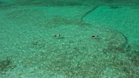 Aerial Drone Video of people snorkelling at the caribbean sea