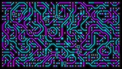 Glowing Magenta and Teal Circuit Animation Motherboard Loop With Matte