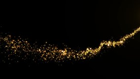 4K Flight of gold bokeh particles. Light magic sparkling glitter golden. On black background. sparkles crossing particles dust gold shining. Christmas, event, year new, anniversary, birthday, Diwali