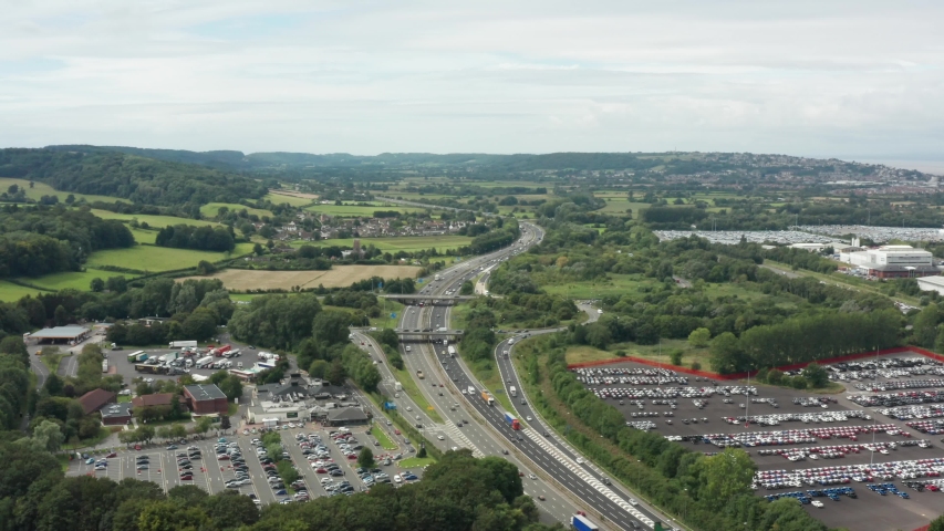 M5 Motorway junction aerial in the UK Royalty-Free Stock Footage #1036031855