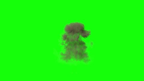 Smoke powder explosion fluid ink particles isolated on green screen. Smoke explosion