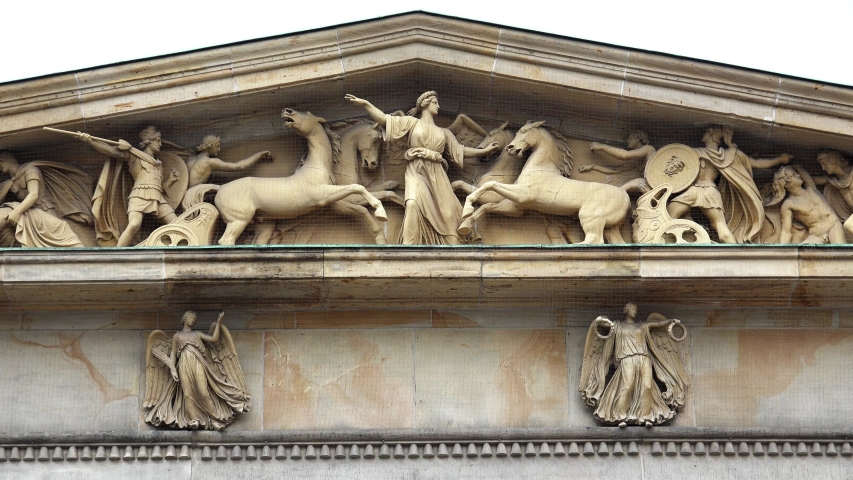 Beautiful stucco, bas-relief on the facade of an old house. Berlin. Germany. Shot in 4K (ultra-high definition (UHD)).