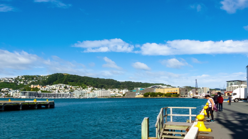 Wellington, New Zealand - August 26 2019: Hyperlapse/Timelapse of Wellington City from the TSB Bank Arena
