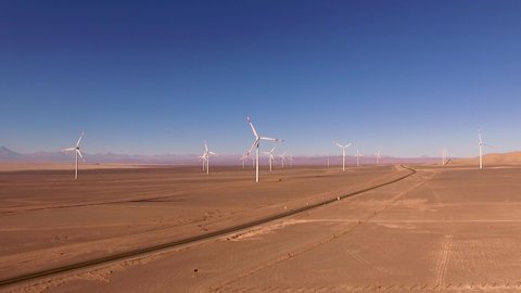 Aerial footage of Windmill Farm on Atacama Desert in Chile.