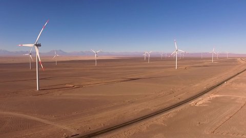 Aerial footage of Windmill Farm on Atacama Desert in Chile.