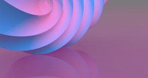 Rotating creamy curve 3d footage. Moving spiral on glass surface with reflection. Curvy dynamic abstract plastic shape animation. Blue and violet whipped cream motion on pink background seamless video