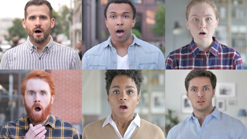 Collage of Young People Showing Expression of Shock