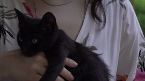 Woman and Black Cat is a gorgeous stock video that features footage of woman holding a cat in her arms.