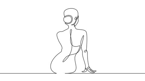 Self drawing simple animation of single continuous one line drawing female, back, beautiful, beauty, model, isolated, body, pose, nude . Drawing by hand, black lines on a white background. 