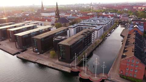 Drone footage of Copenhagen in golden hour