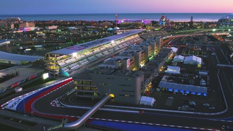 Sochi, Russia - April 25, 2017: Sochi Autodrom - view of the main stand and start