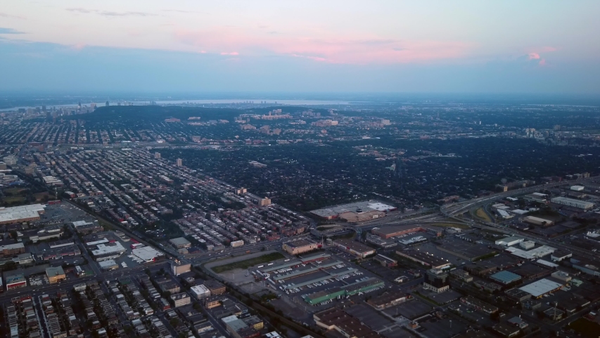 Aerial view of Montreal city, Plane passenger view