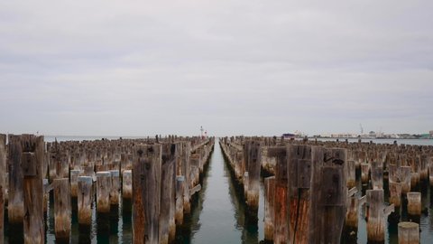 Princess Pier, Port Phillip in Port Melbourne Pilings On Old Pier for new immigrants in melbourne