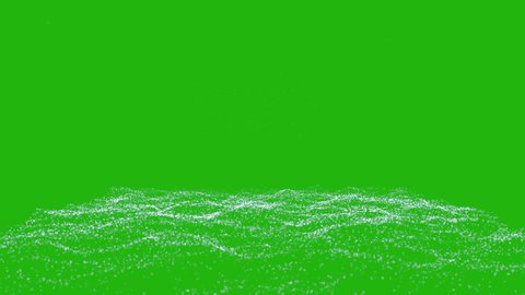 3d white particles creating and ethereal plane on green screen. Concept of resonance,frequency, sound waveform ,flow, energy ,vibration. Particle waves dust on digital surface. Chroma key background.