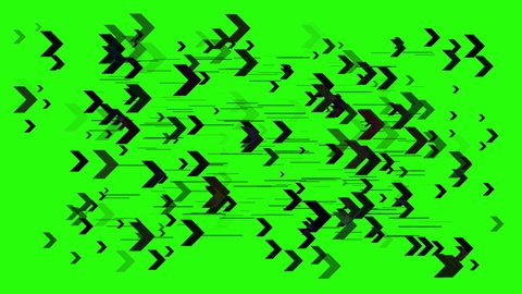 Many black arrow icons on green screen background.Trendy arrow sign in flat style for website.Creative right arrows with intermittent movement,scrolling through the all chroma key.Next continue symbol