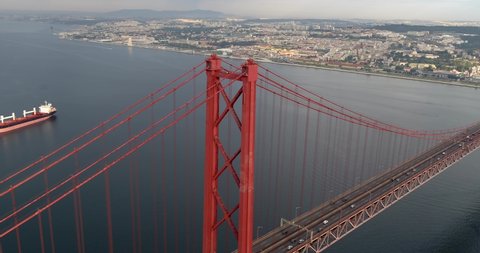 Lisbon red bridge aerial footage