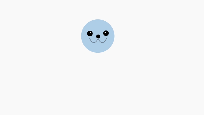 Full High Definition resolution animation footage of bouncing and jumping up and down smiling happy gray seal cartoon face on with background, thirty frame per second