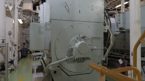 Diesel generators in engine room of ship
