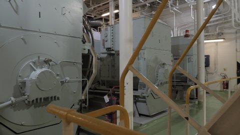 Diesel generators in engine room of ship