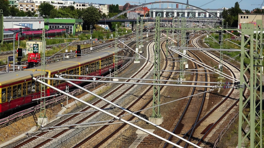 Railway tracks in Berlin. Germany. Shot in 4K (ultra-high definition (UHD)).