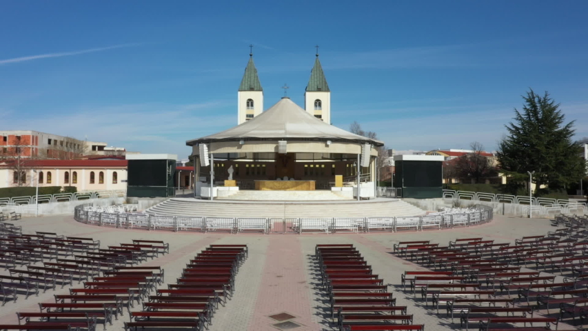 Panoramic view of the Saint James Church (Crkva Svetog Jakova) in Medjugorje, Bosnia and Herzegovina