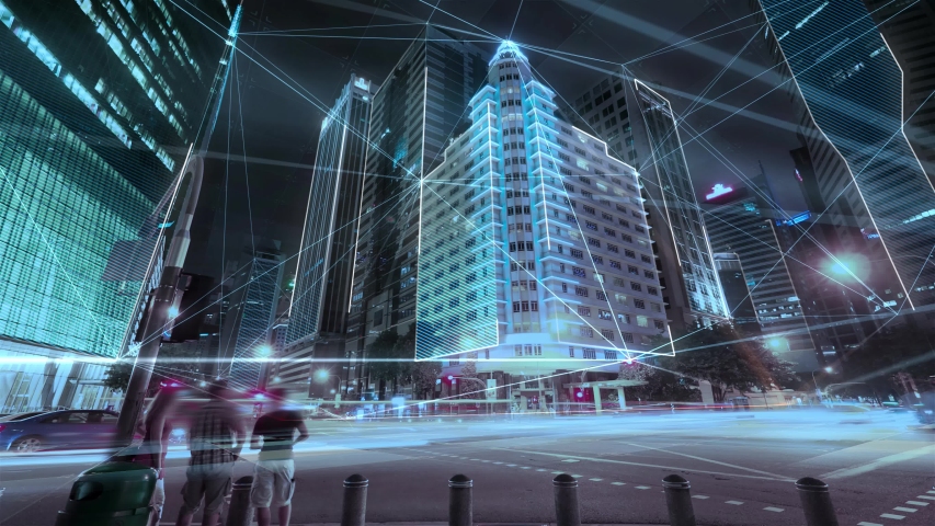 Singapore cityscape with futuristic network connection. Technology concept. Hyperlapse | Shutterstock HD Video #1036248086