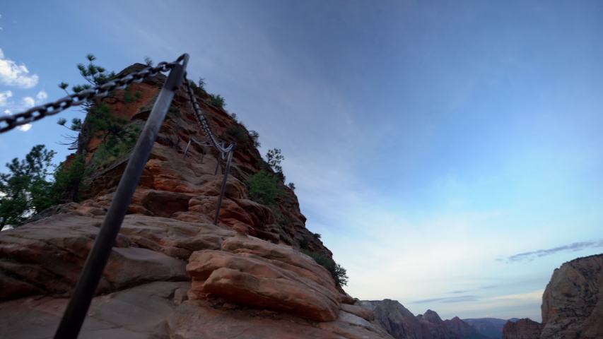 Looking Up To The Steep Ascent Of Angels Landing, Zion National Park Utah