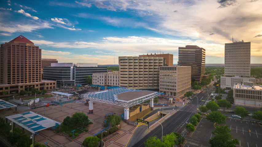 Albuquerque, New Mexico, USA downtown cityscape at twilight.