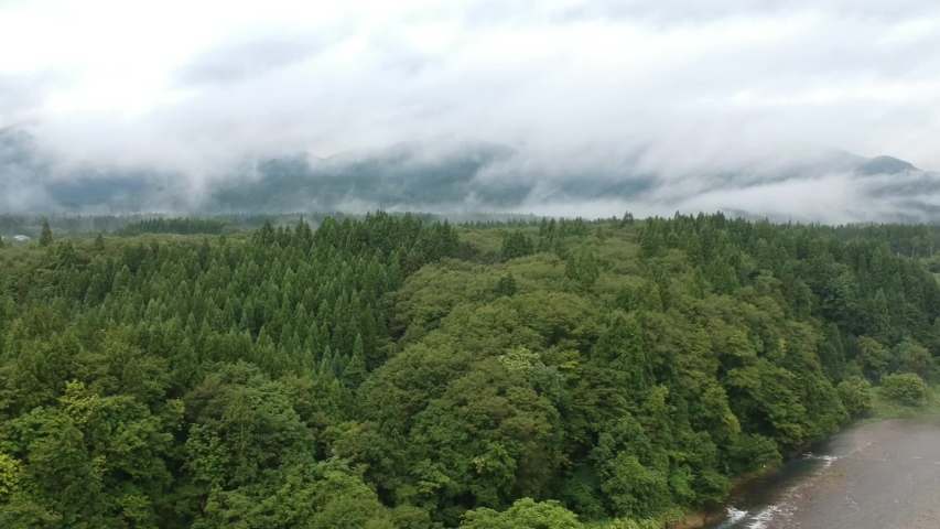 aeral view of cloudy moutain landscape in japan