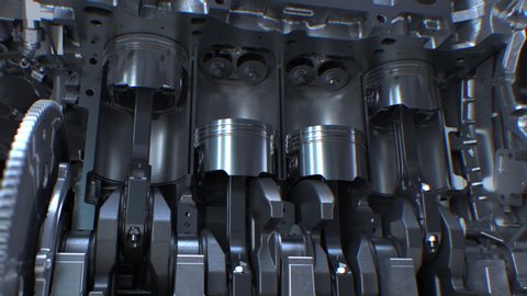 Car Engine inside, Engine pistons, valves and crankshaft, Piston ignition time. 