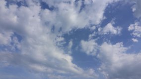 Video timelapse white clouds fly across the blue sky