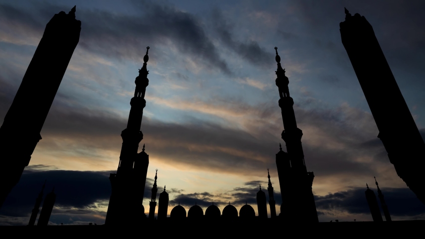 Masjid Al Nabawi or Nabi Mosque, Time Lapse at Sunrise, Medina, Saudi Arabia Royalty-Free Stock Footage #1036294307