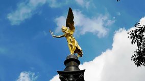 Magnificent  Angel of Peace timelapse on a beautiful sunny day, Friedensengel monument in Munich, Germany
