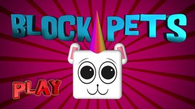 Classic looking children's pets game intro in 3D block shapes. Play screen intro that loops