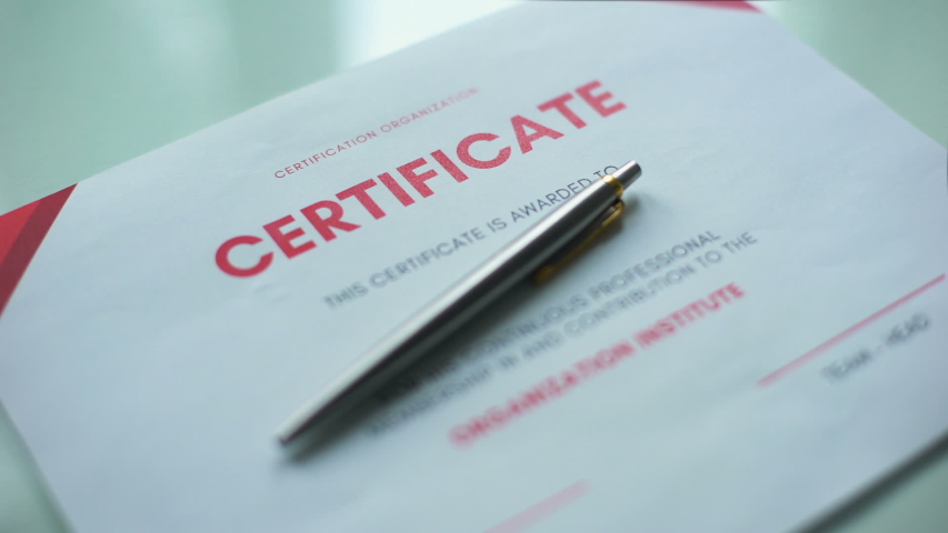 Certificate document approved, hand stamping seal on official paper, validation | Shutterstock HD Video #1036310348