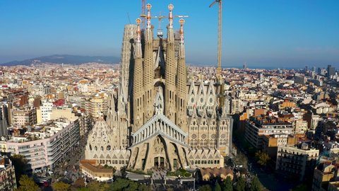 Barcelona / Spain - 12 07 2018: La Sagrada Familia Barcelona Spain drone video.mp4