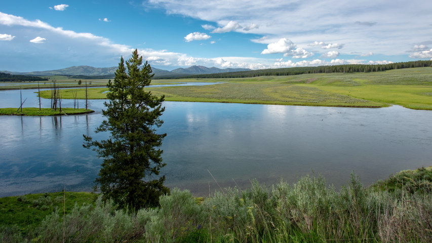 Hayden Valley River Time Lapse with water flowing