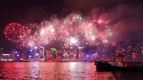 Hong Kong Chinese New Year fireworks at the Victoria Harbour