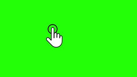 Click icon sliding and pressing button on green screen. Hand gesture symbol or one finger tap on chroma key. Digital touch screen concept, simple flat animation in 4k