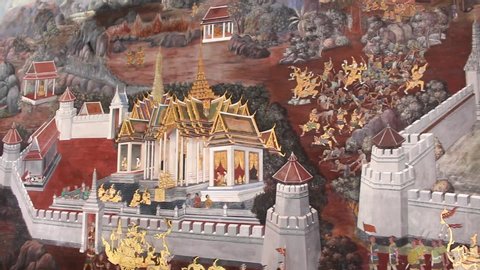 Bangkok , Phra Nakhon / Thailand - 01 06 2018: Mural in gallery near Temple of the Emerald Buddha