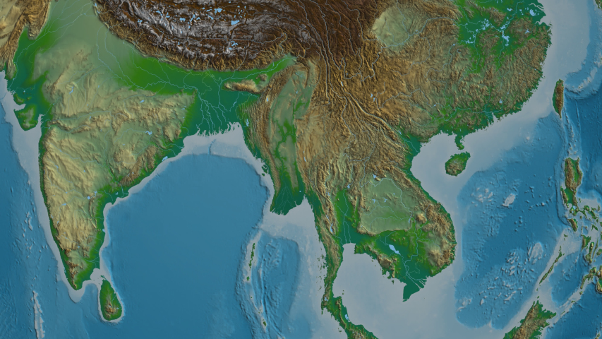 Yangon - division of Myanmar with its capital zoomed on the physical map of the globe