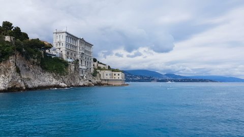 Oceanographic Museum in Monaco rises from cliffside rock, magnificent seascape