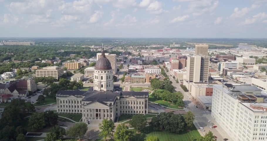 Aerial drone footage taken in downtown Topeka, Kansas.