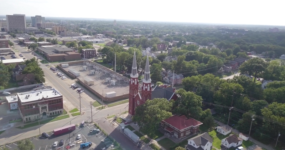 Aerial drone footage taken in downtown Topeka, Kansas.